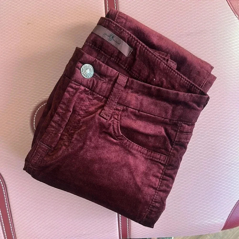7 For All Mankind // Crushed Velvet Jeans in Wine/Burgundy